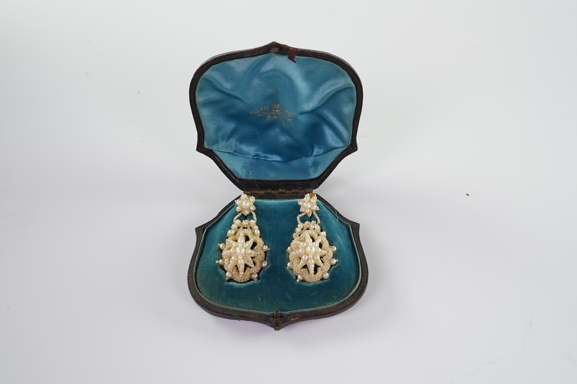 A Regency seed pearl necklace, brooch and pair of earrings, early 19th century